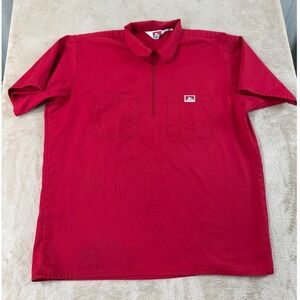 Vintage Ben Davis Half Zip Work Shirt Men XL Red Heavyweight Twill Short Sleeve